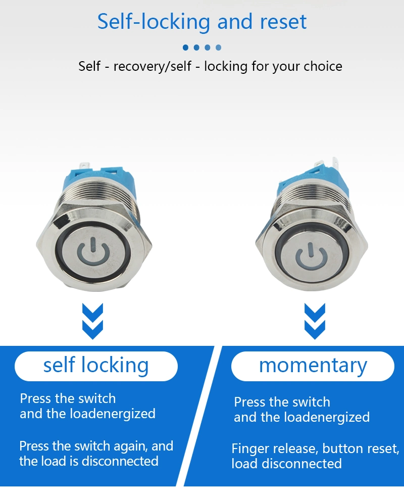 12mm 16mm 19mm 22mm 25mm 5V 12V Volt 220V Self-Locking Waterproof Illuminated Momentary Push Button Switch