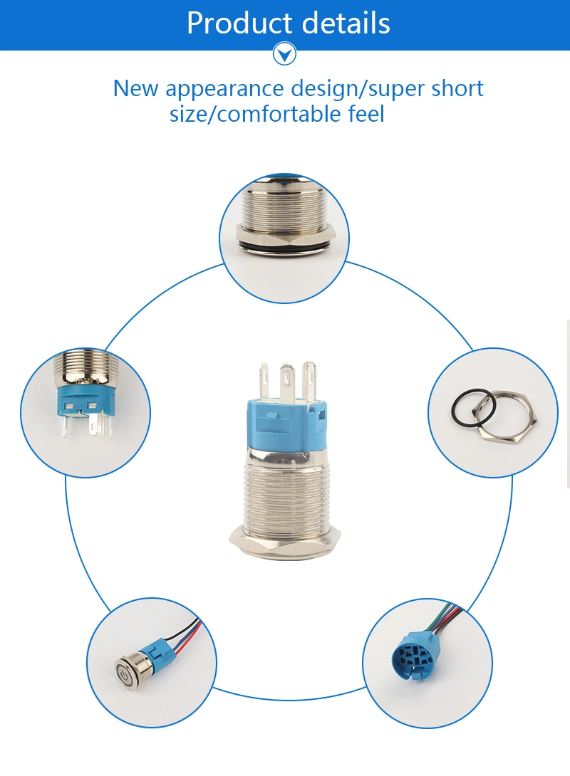 Manufacturer 12mm 16mm 19mm 22mm Short Touch Type Push Button Switch with 5V 12V 24V LED Light