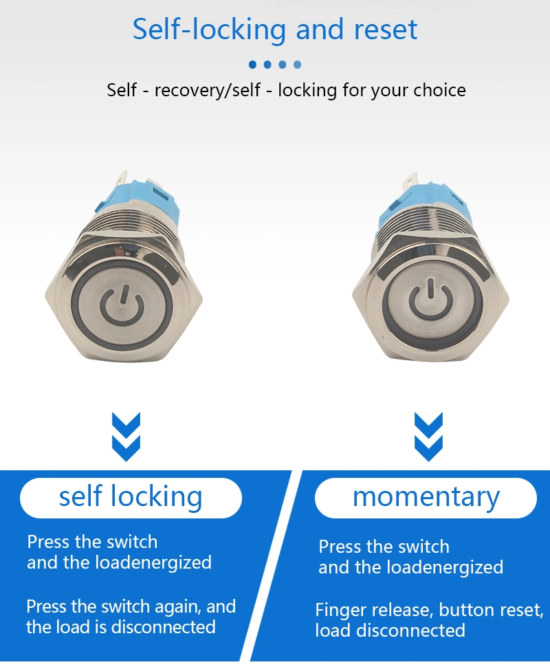 Manufacturer 12mm 16mm 19mm 22mm Short Touch Type Push Button Switch with 5V 12V 24V LED Light