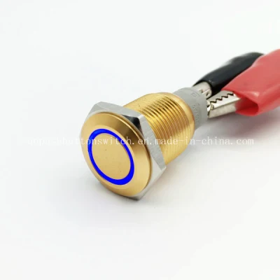 16mm Champaign Gold Blue LED 12V Interrupteur à bouton-poussoir