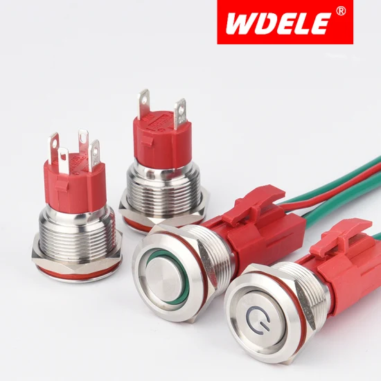 Wdele 16 mm à verrouillage momentané DC 12 V LED interrupteur à bouton-poussoir en métal étanche